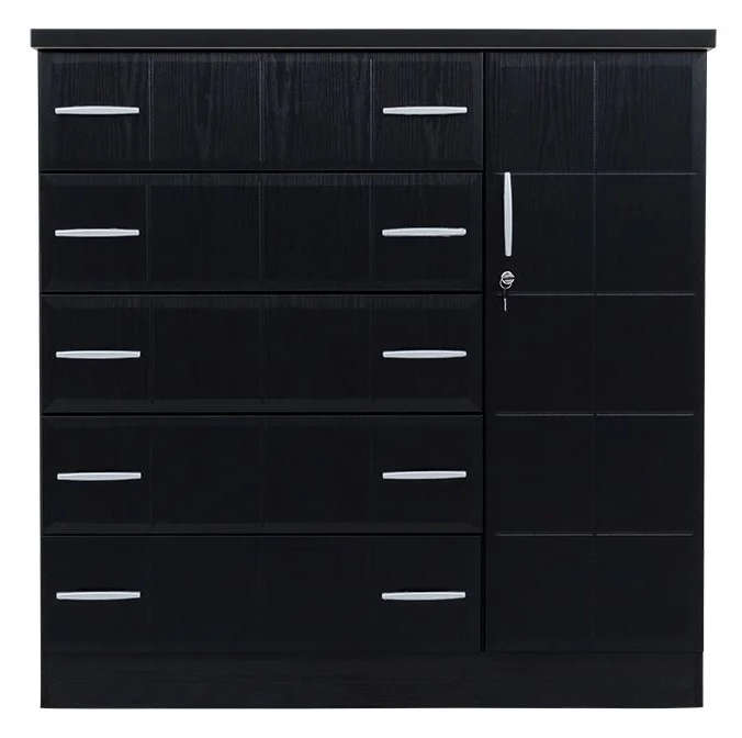 Wood Chest of Drawers in Oak/Black - Black
