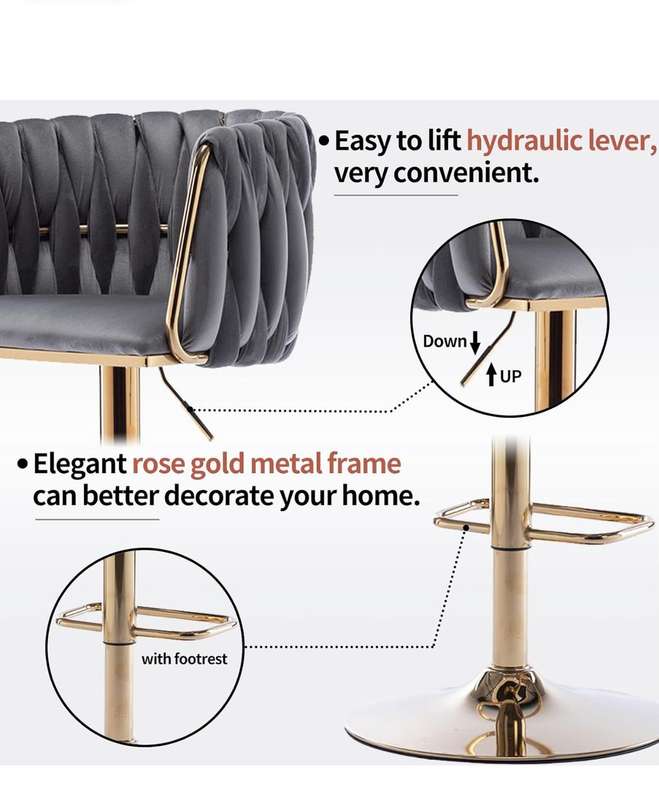 Velvet Woven Bar Stool - Grey