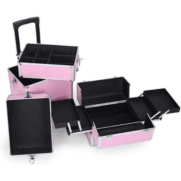 Pink Professional Makeup Cosmetics Trolley Case (4 in 1)