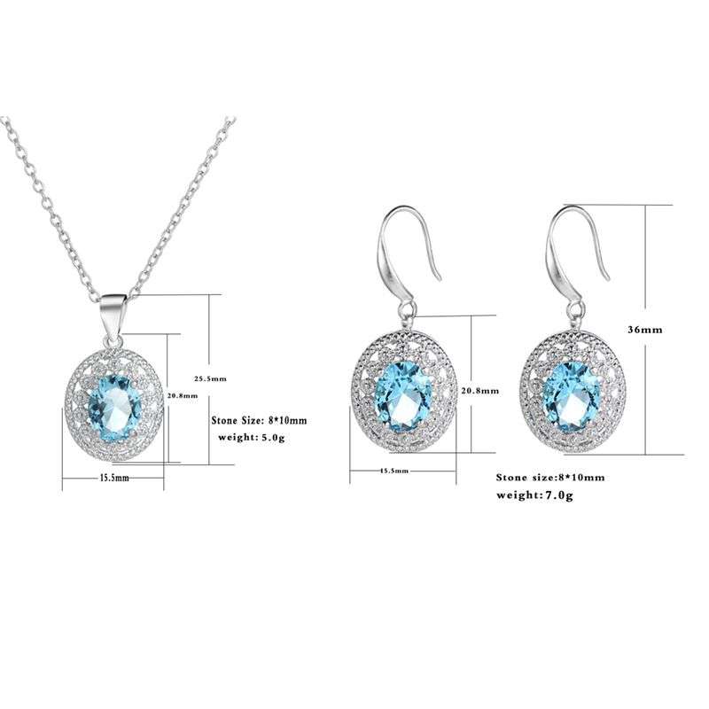 Shiny Crystal Rhinestone Oval Pendent Bridal Jewellry Set