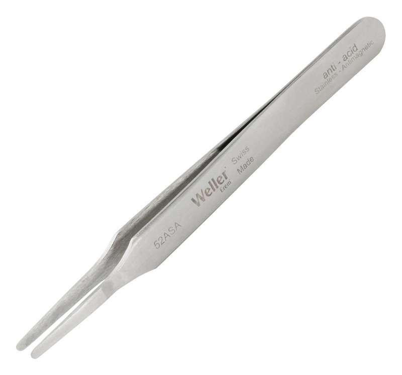 Weller Erem (52ASA) Tweezer, Flat Round, 4.724 ", Stainless Steel