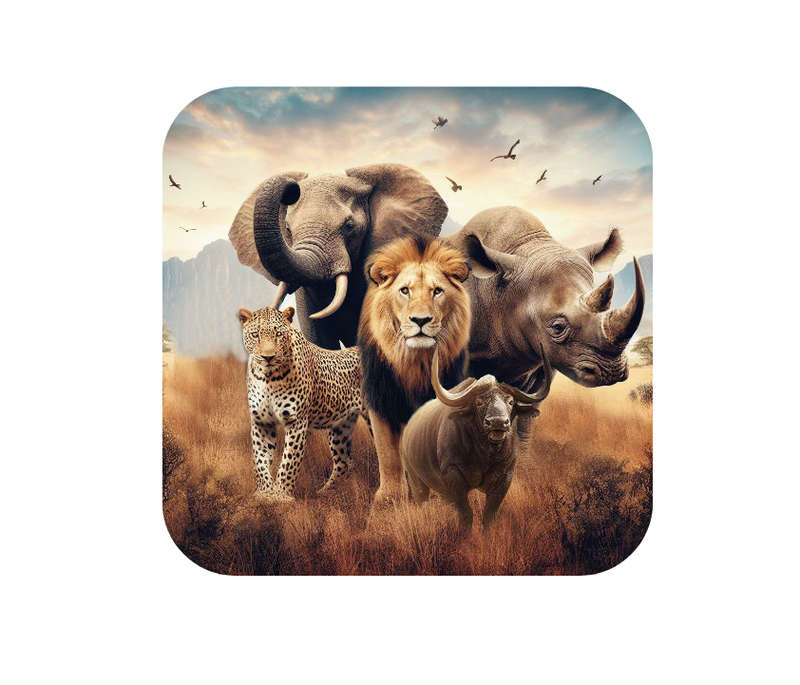 Big 5 African Safari Wooden Coasters - Set of 6