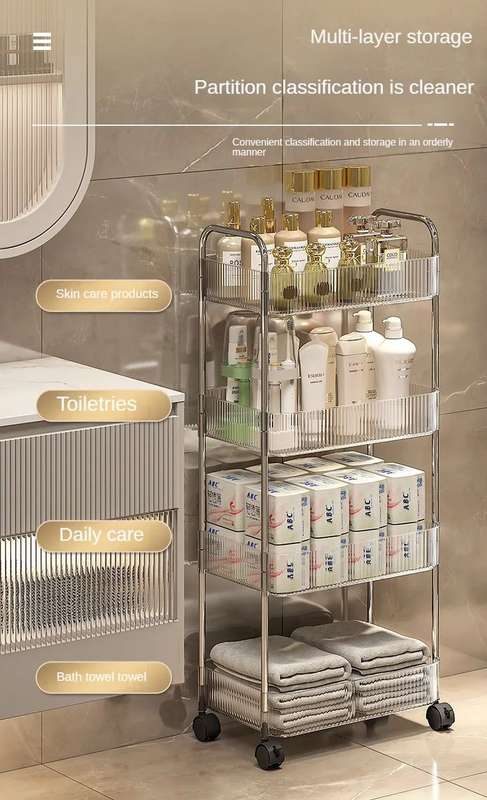 4 Tier Multipurpose Home Acrylic Storage Trolley with Wheels