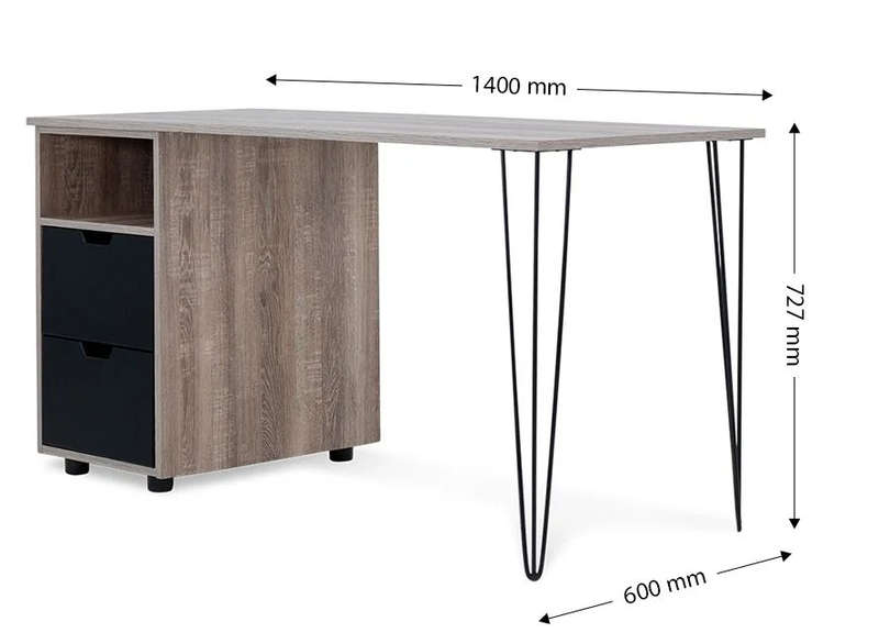 Office / Home Computer Desk with Two Drawers - - Oak (Nature Wood Grain ) / Black