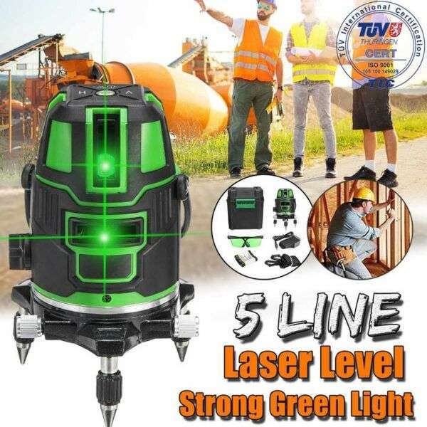 5 Line Green Cross Line Laser Self-Leveling Mapping Tool & Work Gloves