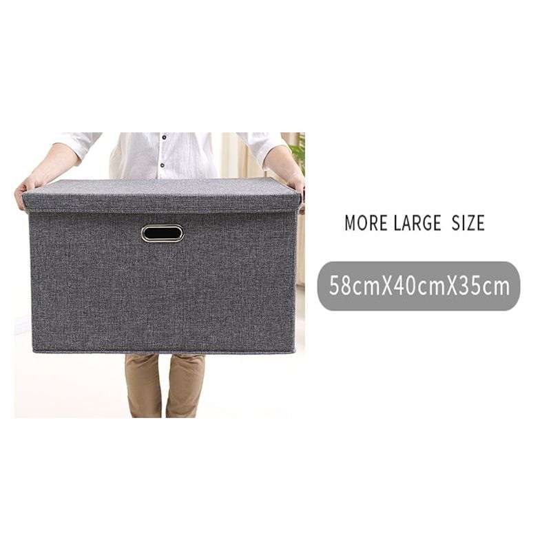 DHAO-Foldable Linen Fabric Clothing Storage Box Collapsible Organizer Grey - Grey XL