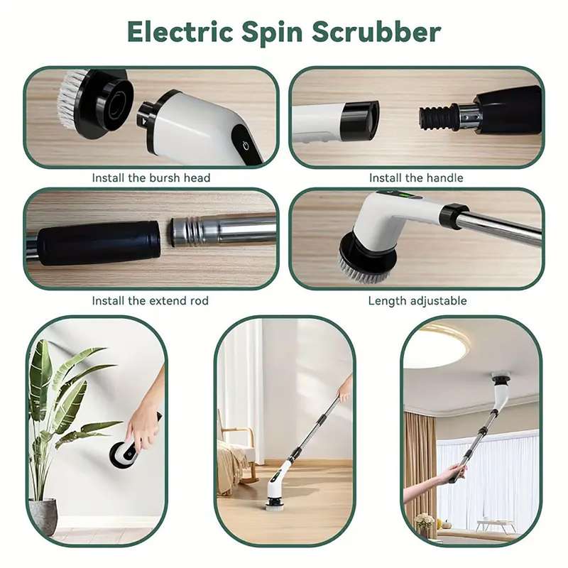 8 in 1 Rechargable Multifunctional Cordless Retractable Handheld Cleaning Brush