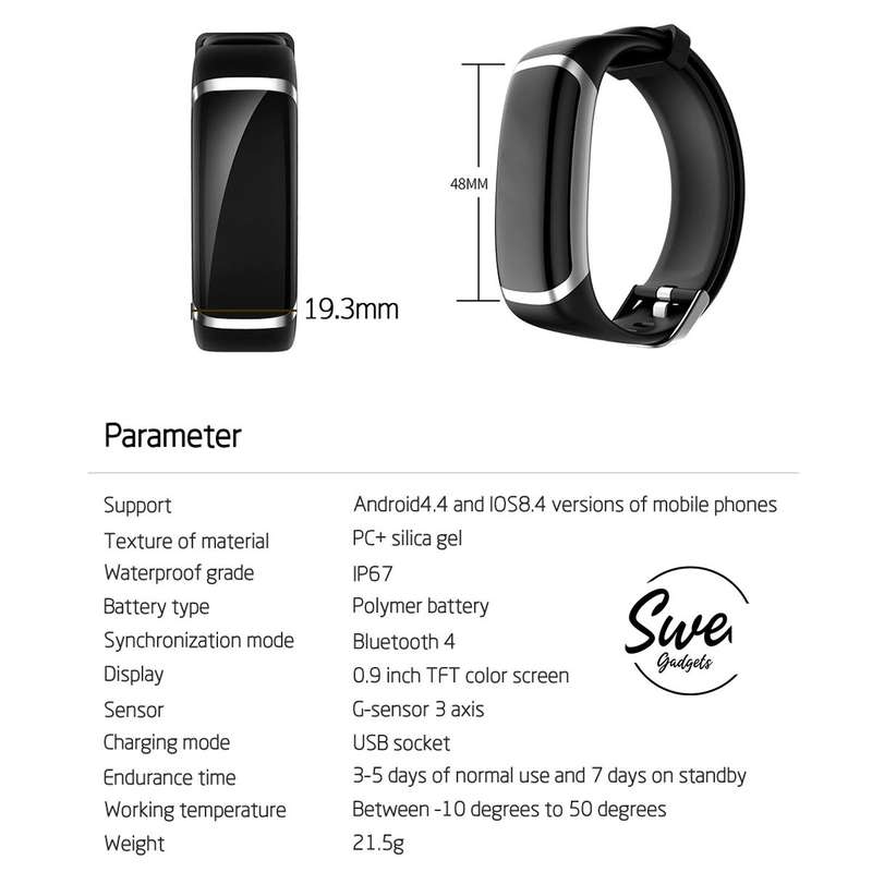 SWEG® Sport Fitness Activity Tracker With Heart Rate Monitor T4 Smart Watch - Black