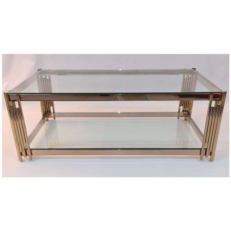 Glass Top Coffee Table With Stainless Steel Metal Base
