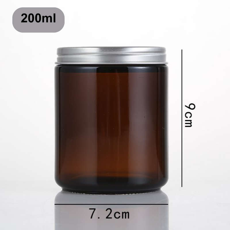 Amber Glass Candle Jars with Silver Lids  Set of 4 (2 x 200ml & 2 x 100ml)