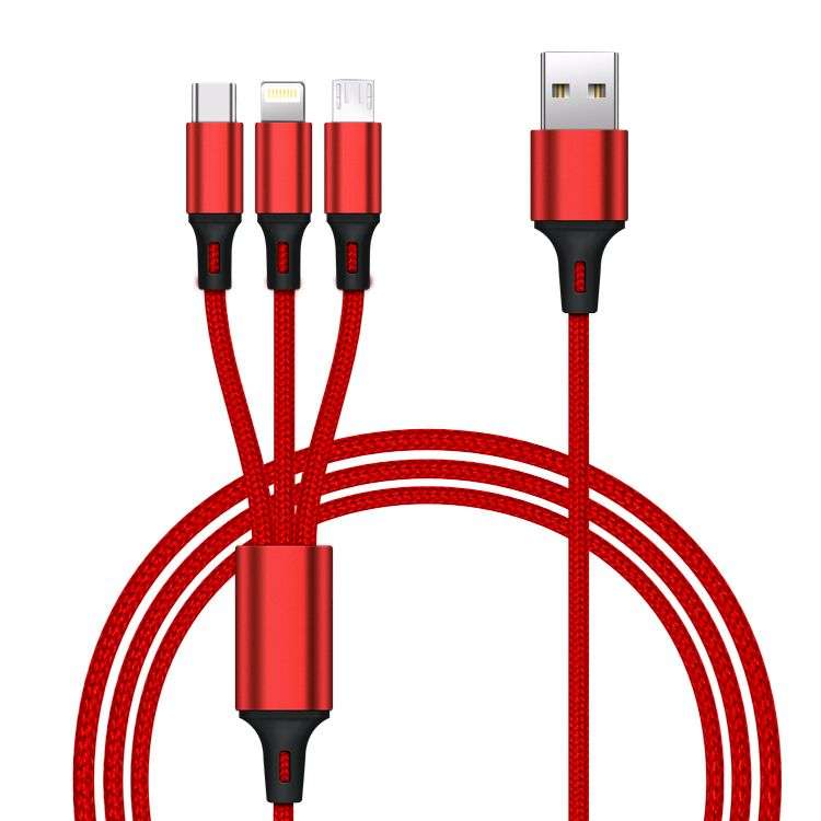 Charger Cable - Nylon Braided 3 in 1 USB A Fast Charging (SILVER)