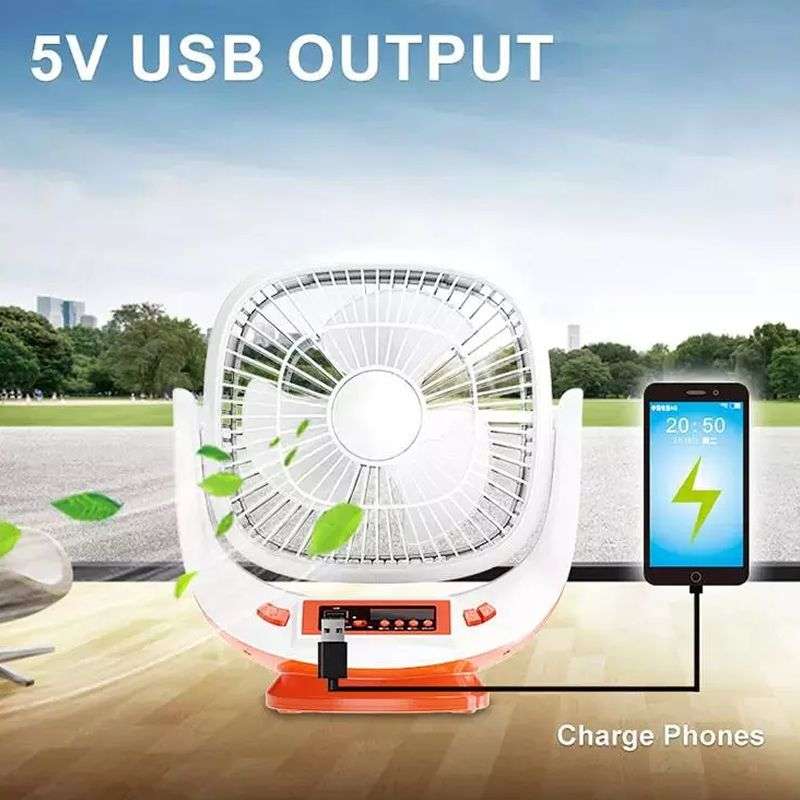 8`` Solar Rechargeable LED Lights Radio Table Fan With Speaker Q-F108