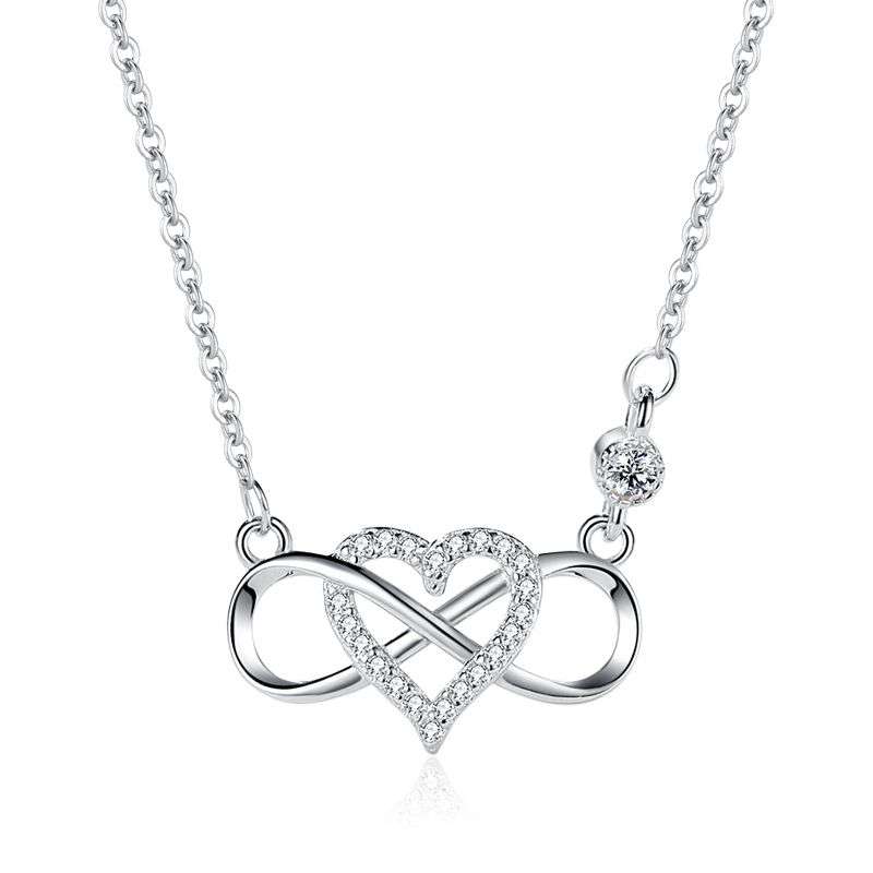 925 Sterling Silver Infinity Heart Necklaces - Silver