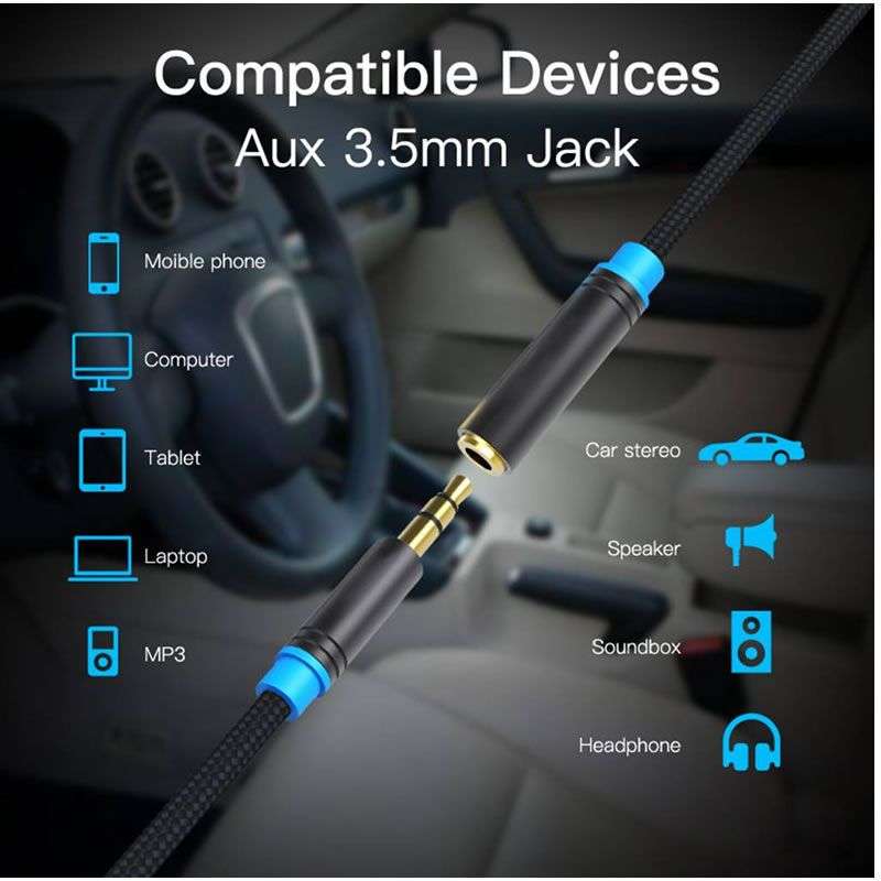 3m 3.5mm To 3.5mm Male To Female Aux Audio Cable Q