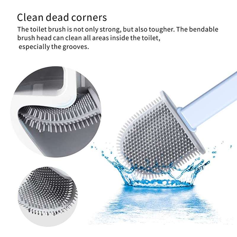 Sleek Design Silicon Bristles Toilet Brush with Holder and Non-Slip Handle