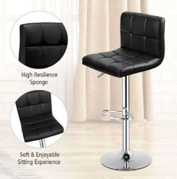 Barstool - Faux Leather High Back Swivel with Gas lift - Black