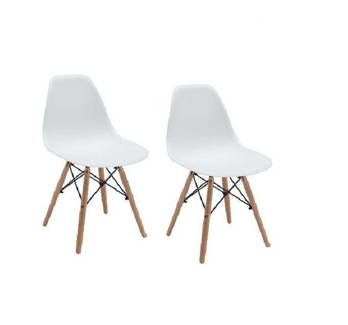 Glass Table and White Wooden Leg Chairs - 3 Piece