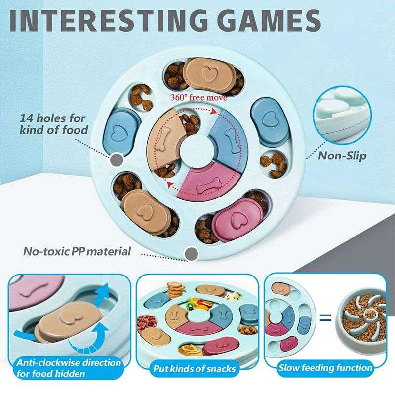 Interactive Dog Round Puzzle Game Toy Treat Dispenser Slow Feeder - Pink