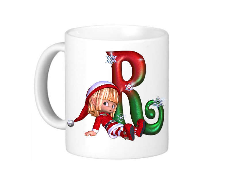 Christmas Elf Monogram Letter R  Coffee Mug