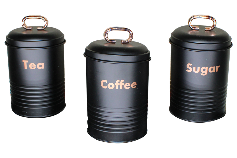 Retro Design Two Loaf Bread Bin with 3 Piece Matching Canister Set - Black (PLEASE READ DESCRIPTION)