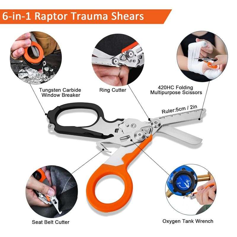 Multi-Function Foldable Emergency Response Medical Scissors