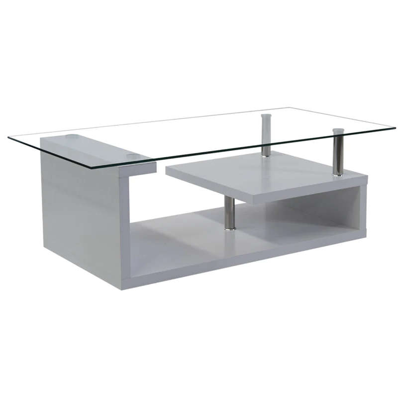 Coffee Tables - Tempered Glass Top - Wooden Base - White