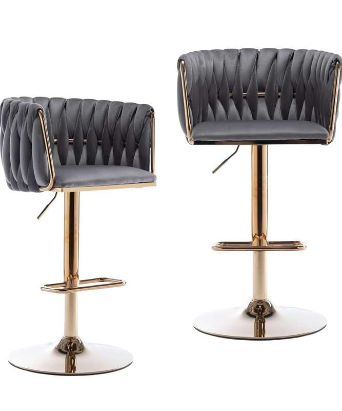 Velvet Woven Bar Stool - Grey
