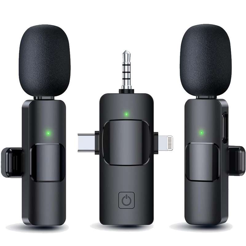 3 in 1 Wireless Lavalier Microphones Noise Canceling Mic - 2 Pack