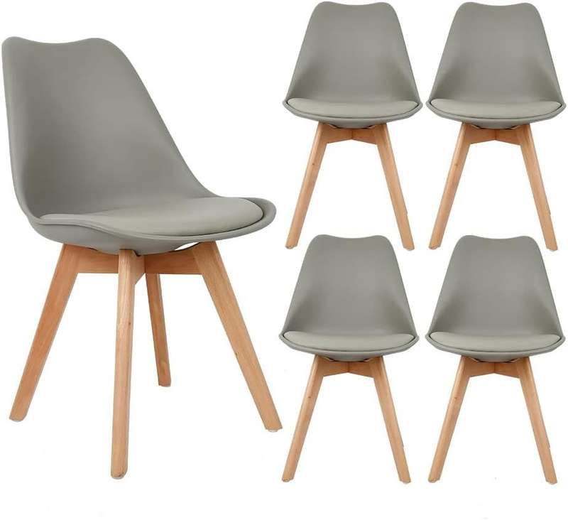 Modern and trendy padded chairs with wooden legs-8 Pack - Grey