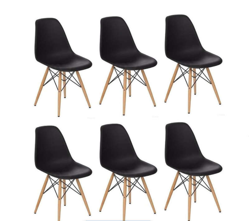 6 Wooden Leg Chairs - Black
