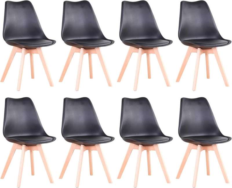 Modern and trendy padded chairs with wooden legs-8 Pack