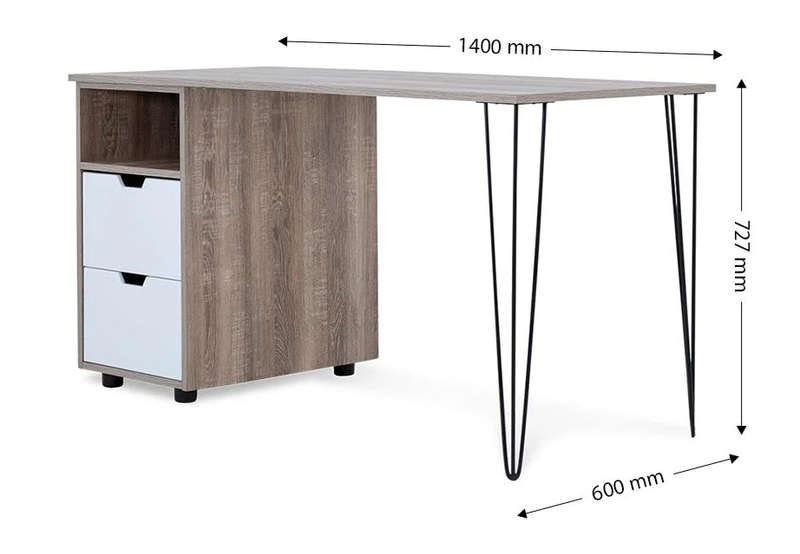 Office / Home Computer Desk with Two Drawers - - Oak (Nature Wood Grain ) / White