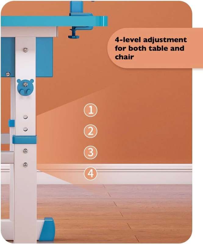 Children's Height Adjustable Desk and Chair Set with Shelf - Blue