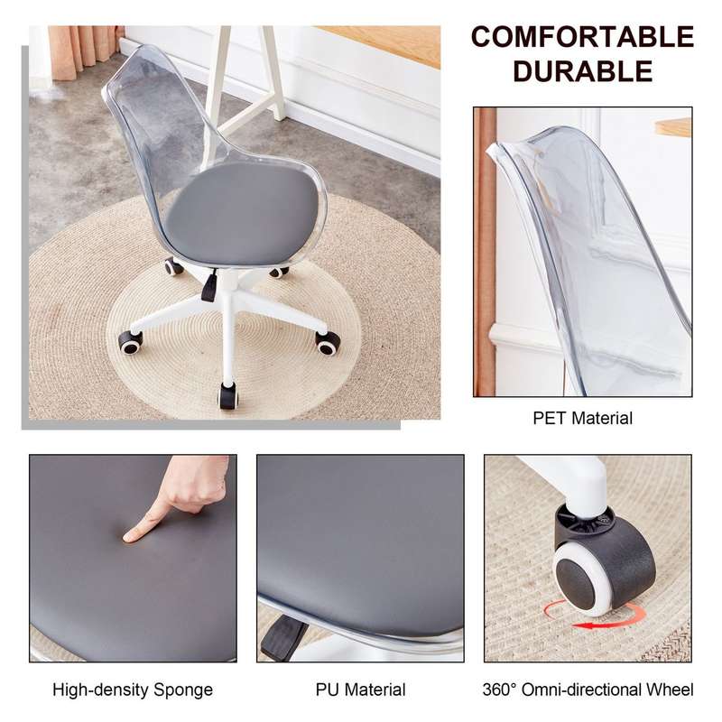 Transparent Office Chair with Colored Seat Pad -  Grey