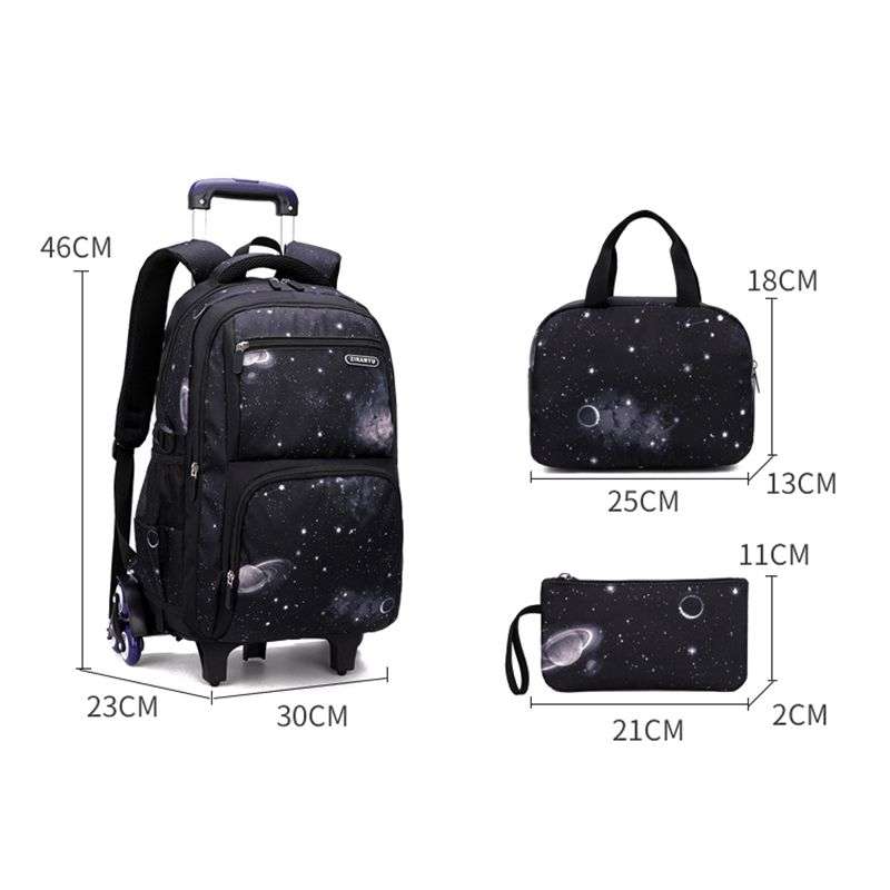 3 Piece Rolling Backpack Set Trolley Preschool Bags For Students - Blue