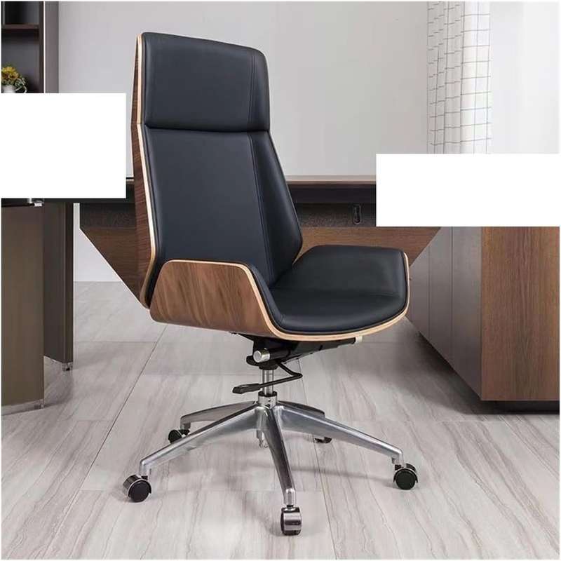 Office Chairs - Executive Brown Wooden Base Microfiber Leather Top - Black