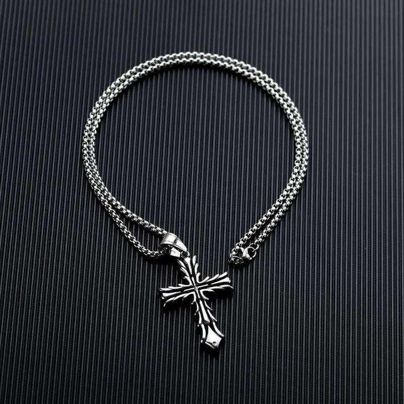 Luxury Embossed Cross Pendant Necklace in Stainless Steel ideal Gift