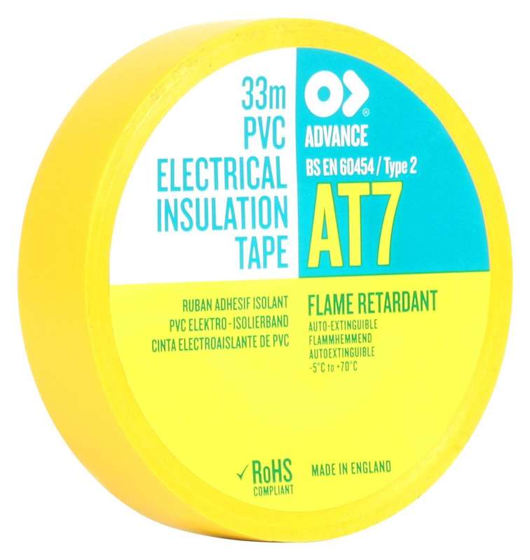 Advanced Tapes (AT7 YELLOW 33M X 19MM) Electrical Insulation Tape, 19mmx33m