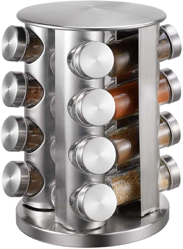 16 Jar Rotating Stainless Steel Spice Rack