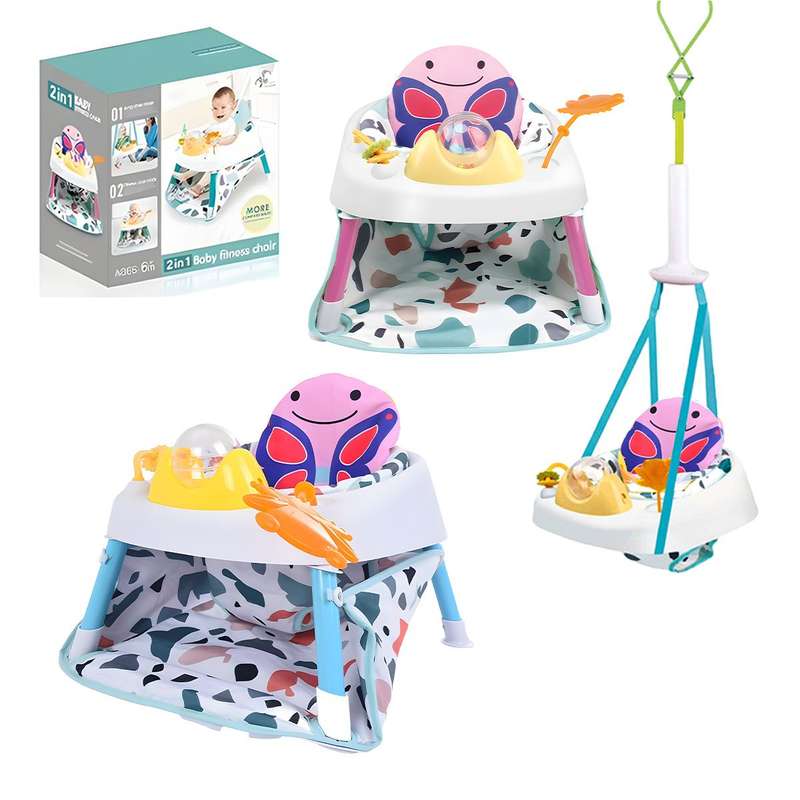 2-in-1 Baby Fitness Dining Swing Chair Activity Seat Doorway Jumper - pink butterfly