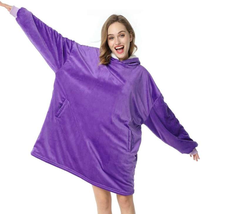 Unisex Grey Oversized Plush Hoodie Blanket