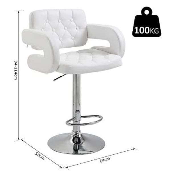 White Luxury Leather Barstool With Chrome Base