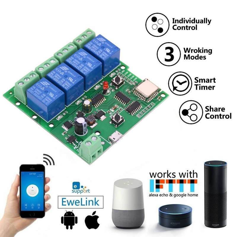 DC WiFi + RF 4-way Switch Module Inching/Momentary/Self-Locking/Interlock