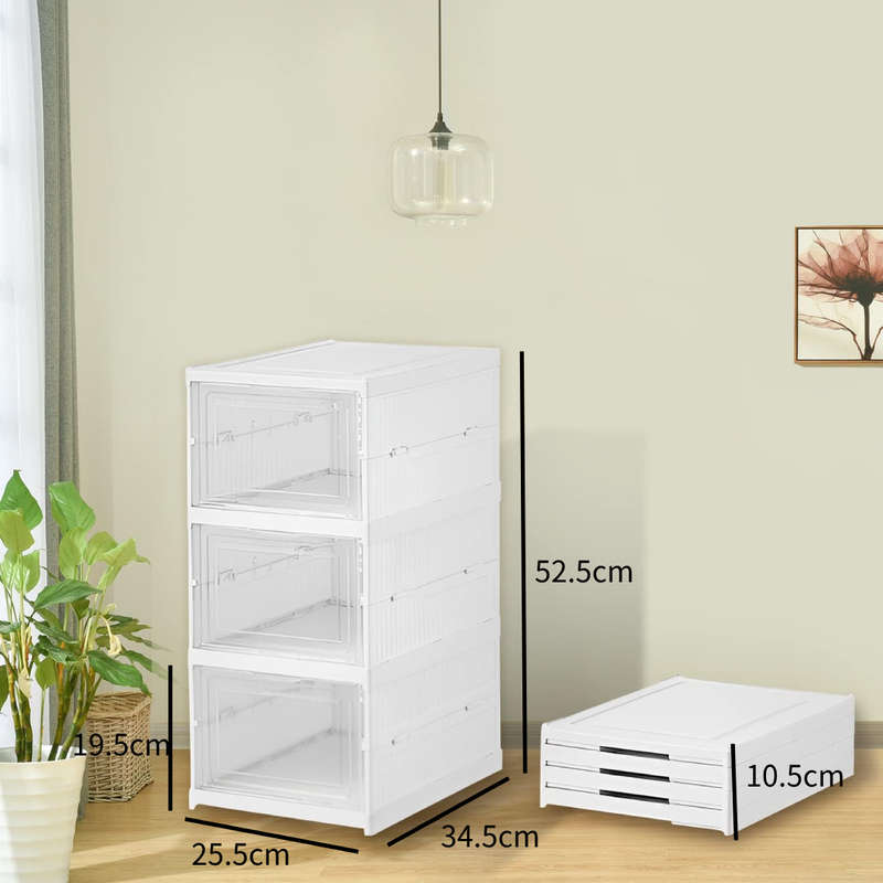 3 Tier Installation Free Shoe Box Clear Stackable Shoe Organizer for Closet