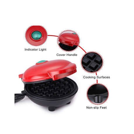 350W Non-Stick Mini Waffle Maker - Red