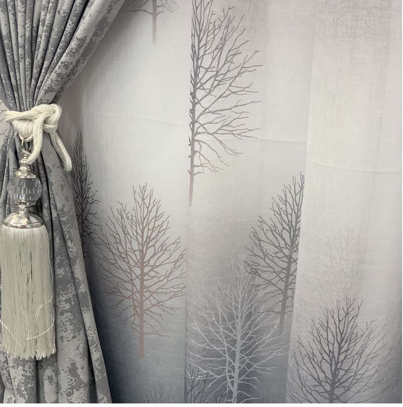 Grey & White Theme Curtain & Lace
