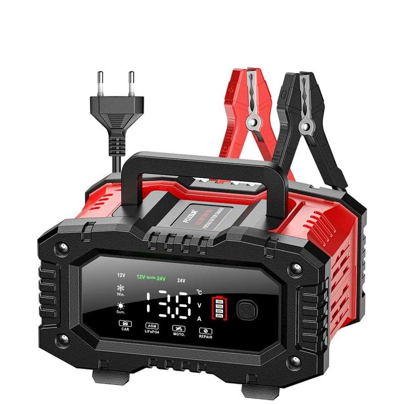FOXSUR Battery Charger 12V-20A 24V-10A + 12V Battery Tester