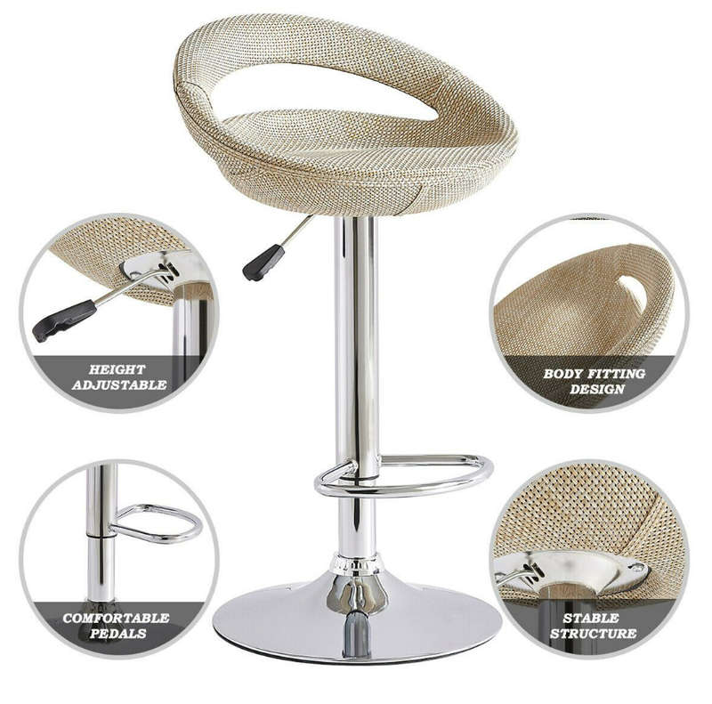 Bar Stool  -Rattan Backrest Adjustable Swivel Gas Lift Chair- Cream (Beige) Colour