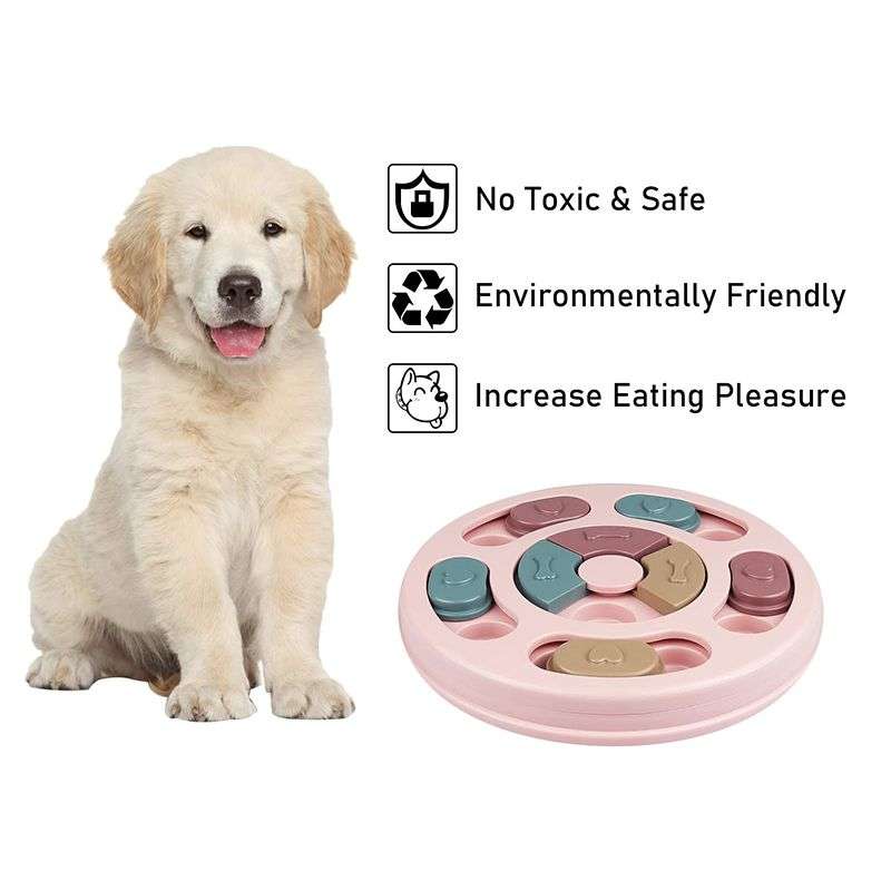 Interactive Dog Round Puzzle Game Toy Treat Dispenser Slow Feeder - Pink