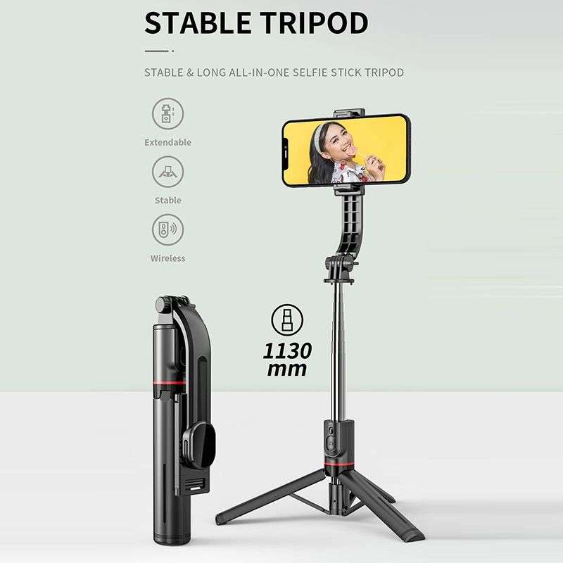 1130MM STRENGTHENED EXTENDABLE SELFIE STICK WIRELESS MULTI-FUNCTIONAL SELFIE TRIPOD STAND  -Three-in